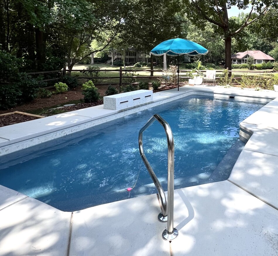 A Small Fiberglass pool perfect for a small family or small backyard.